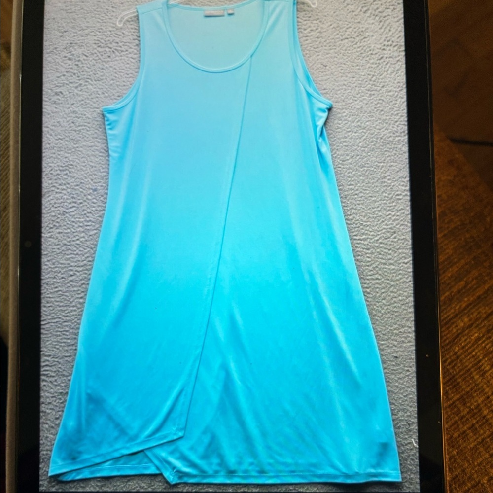 Susan Graver Bright Aqua Blue Scoop Neck Top